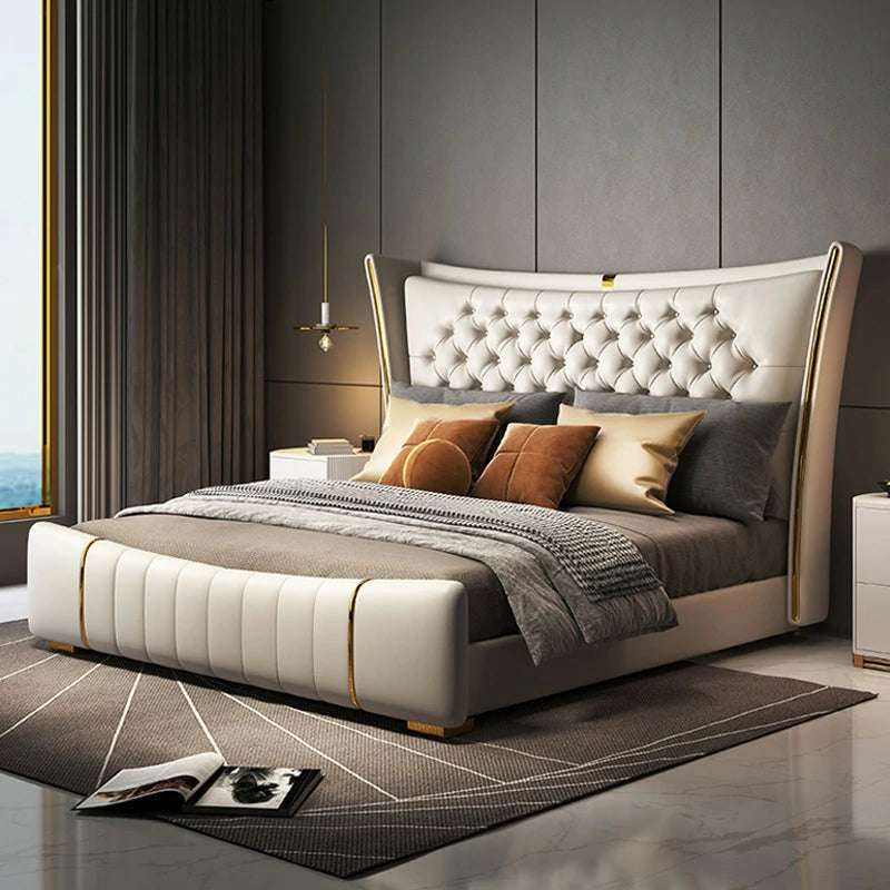Tufted Platform Bed with Wingback Headboard