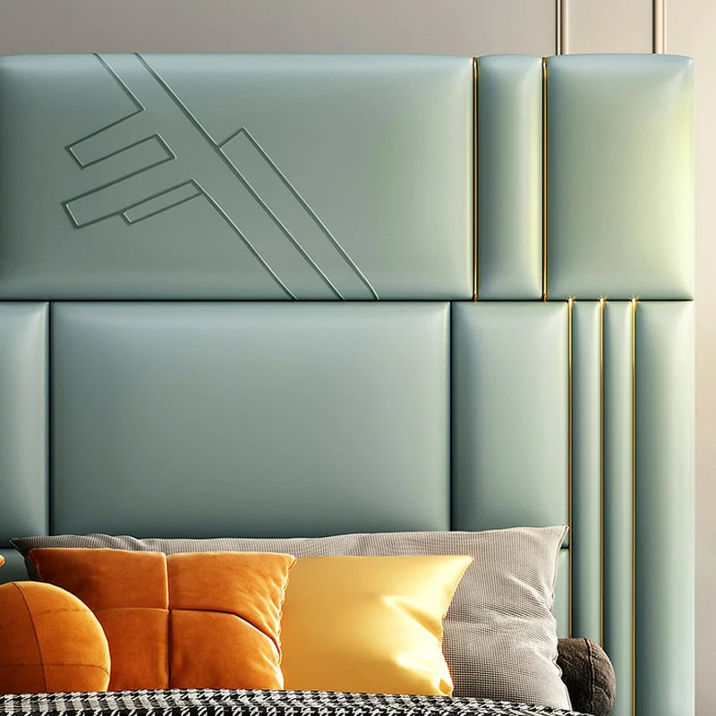 Sage Green Bed with Gold Accents - Modern Bedroom Luxury