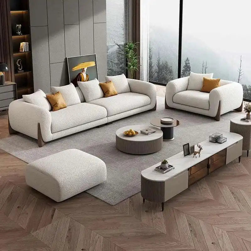 FUNROLUX Modern Light Beige Sofa with Accent Pillows