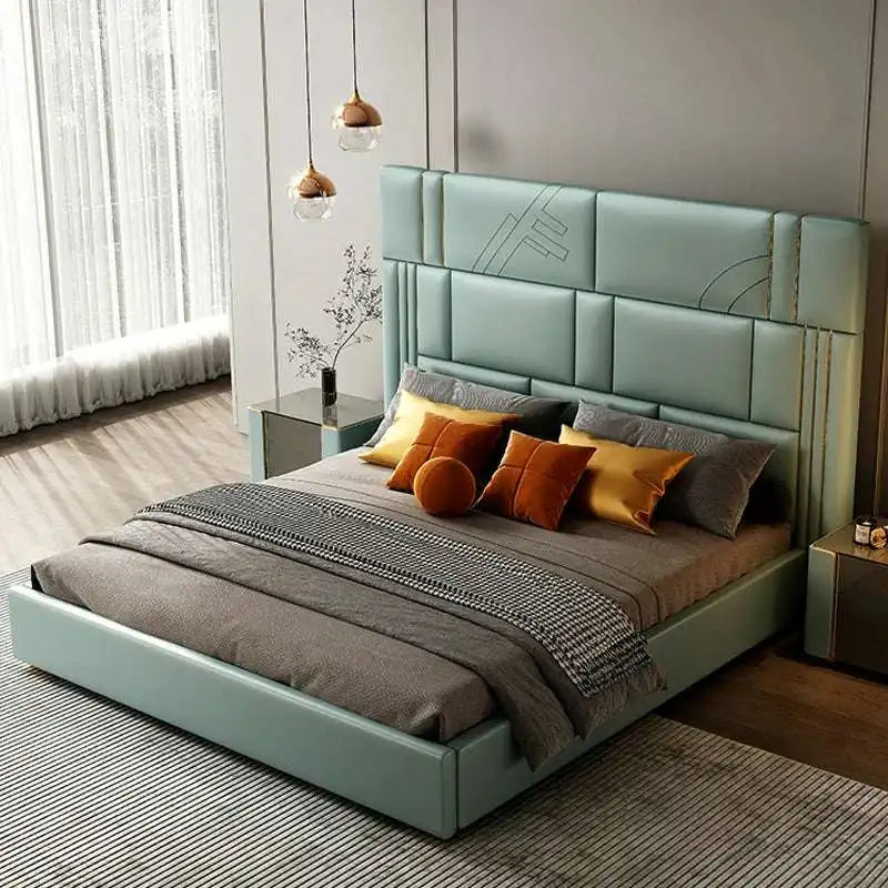 Sage Green Bed with Gold Accents - Modern Bedroom Luxury