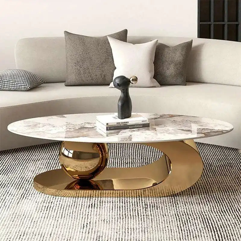 Marble Coffee Table with Gold Base | Modern Centerpiece