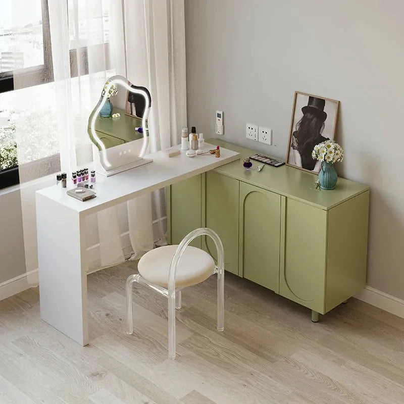 Vintage Makeup Vanity Table with Storage and Mirror Set