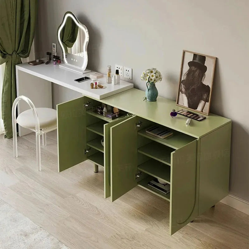 Vintage Makeup Vanity Table with Storage and Mirror Set