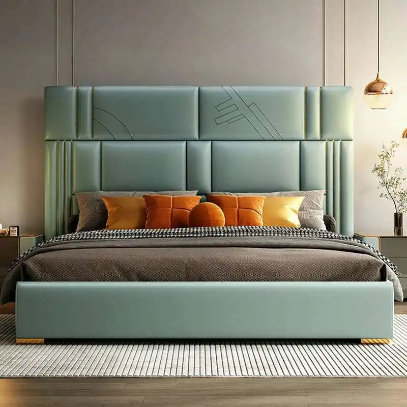 Sage Green Bed with Gold Accents - Modern Bedroom Luxury