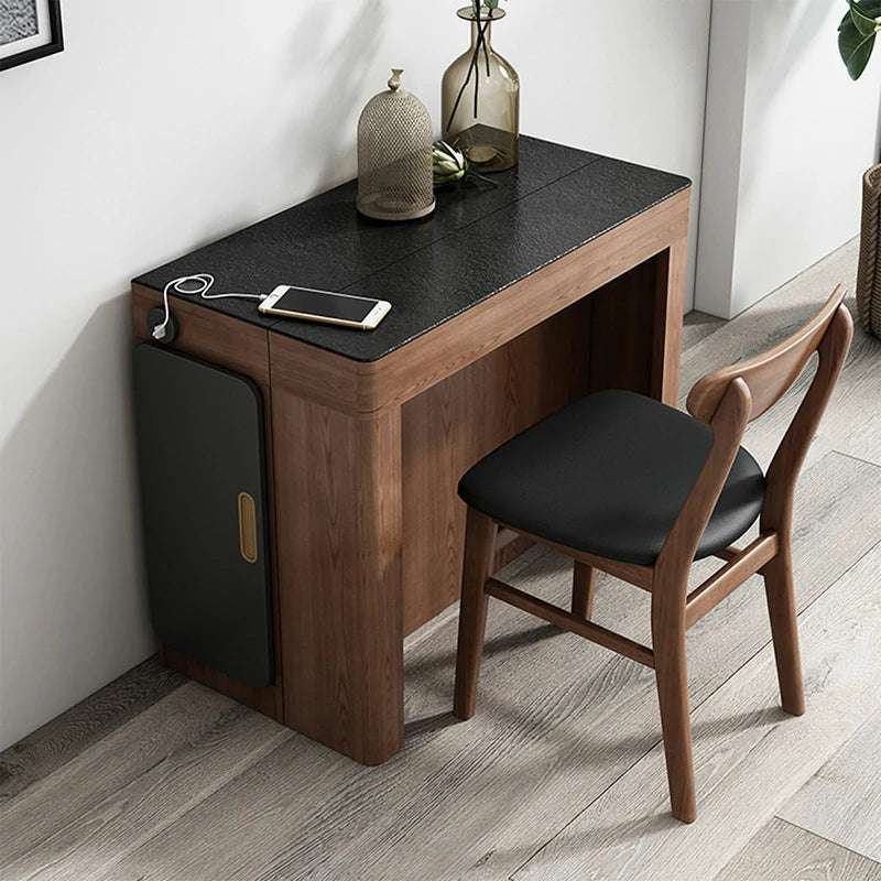 Extendable Stone Top Dining Table with Wood Base – Space Saving