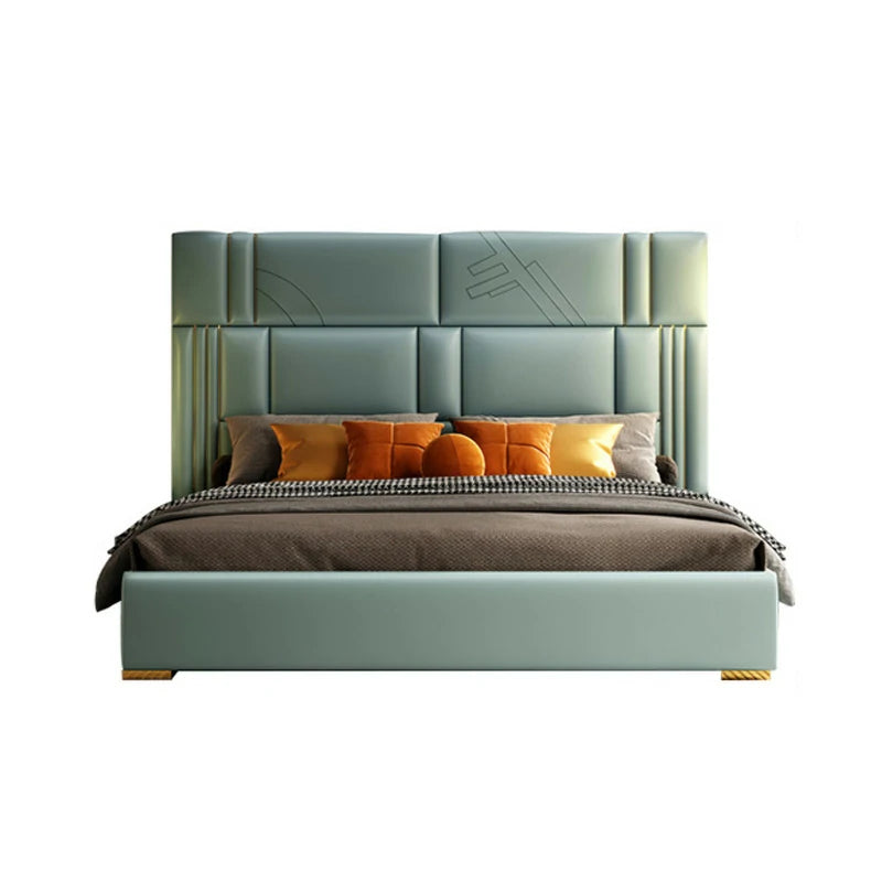 Sage Green Bed with Gold Accents - Modern Bedroom Luxury