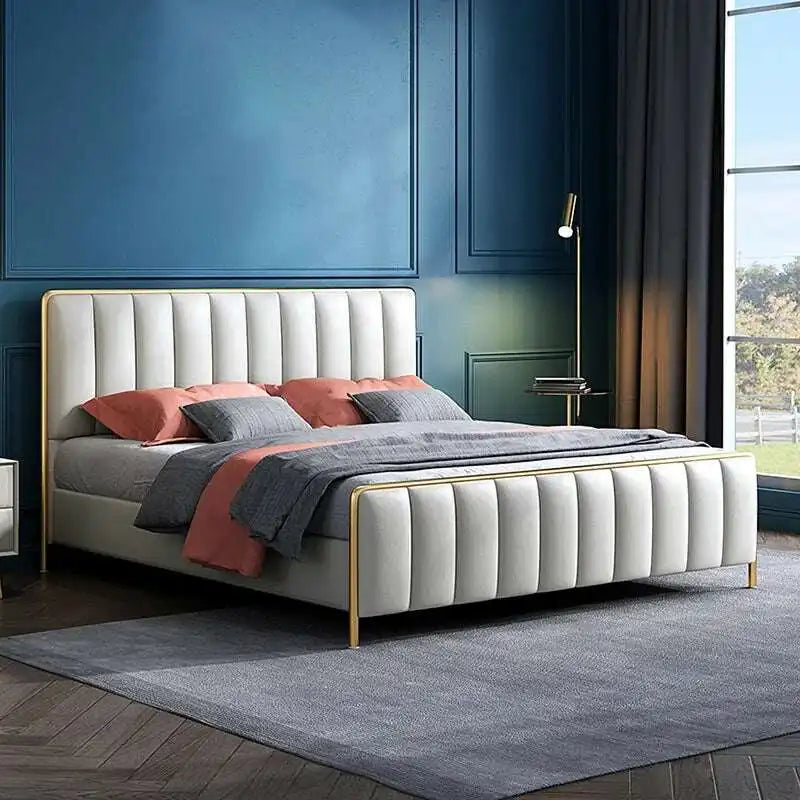 Upholstered Bed with Gold Frame - Modern Bedroom Furniture