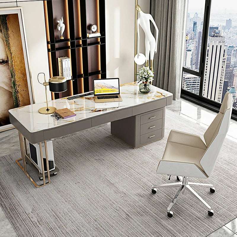 Stone Top Office Desk | Modern Executive Desk with Storage