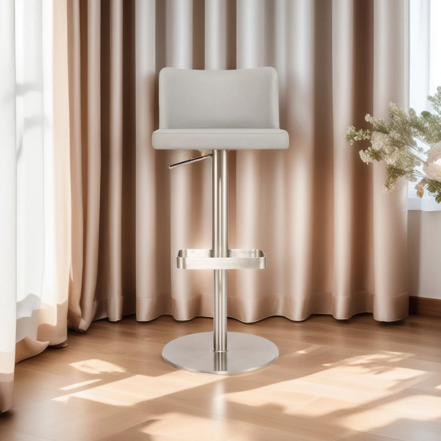 Gray Adjustable Bar Stool | Stainless Steel Base