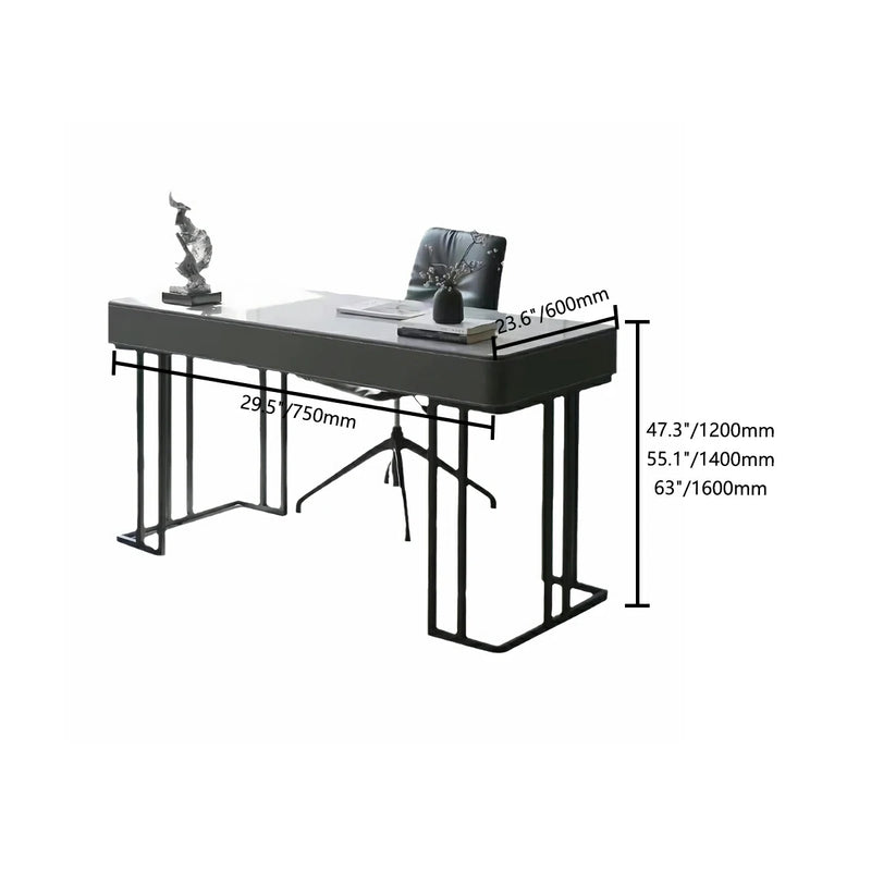 Stone Top Desk with Leather Trim - Modern Elegance