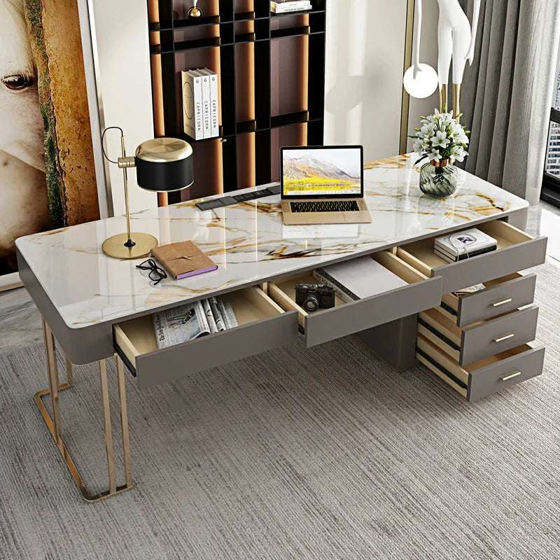 Stone Top Office Desk | Modern Executive Desk with Storage