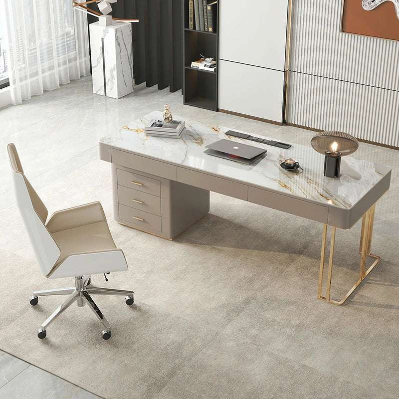 Sintered Stone Desk - Modern Executive Office Desk with Storage