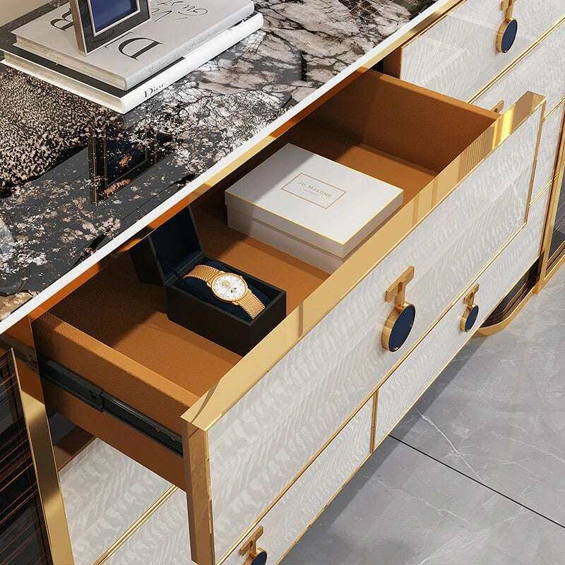 Modern Luxury Sideboard with Gold Accents, Stylish Storage Cabinet for Dining Room