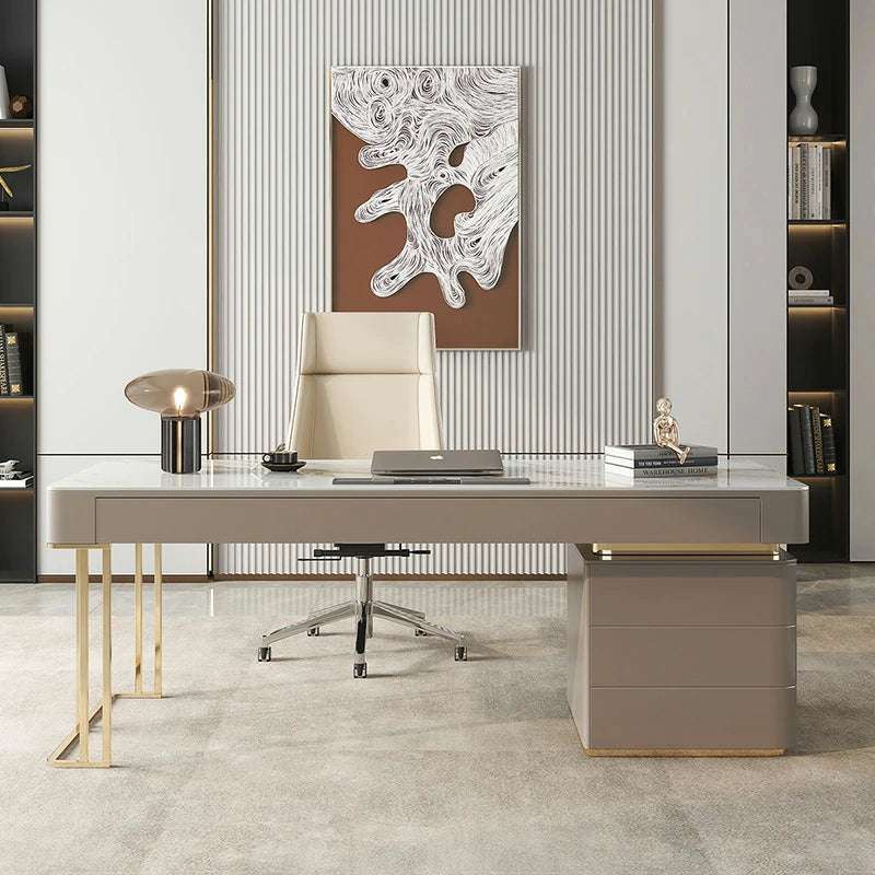 Sintered Stone Desk - Modern Executive Office Desk with Storage