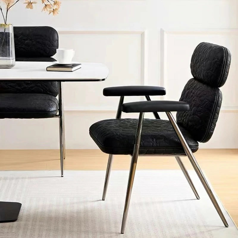 Black Leather Dining Chair | Stainless Steel Legs | Modern Design