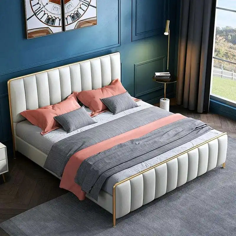 Upholstered Bed with Gold Frame - Modern Bedroom Furniture