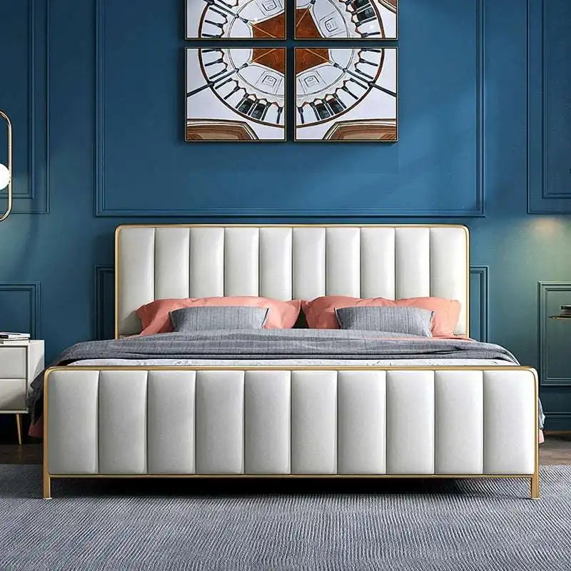 Upholstered Bed with Gold Frame - Modern Bedroom Furniture