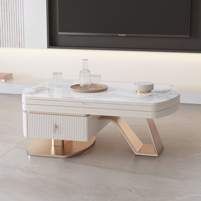 Marble Coffee Table w/Rose Gold & Storage | Elegant Design