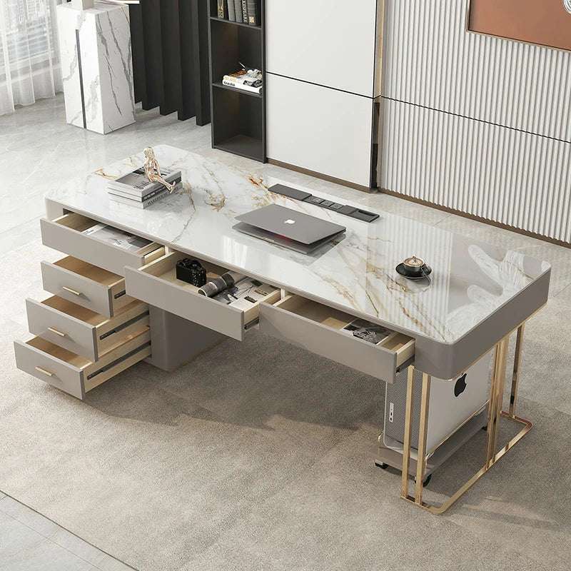 Sintered Stone Desk - Modern Executive Office Desk with Storage