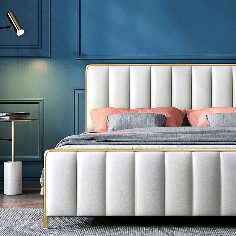 Upholstered Bed with Gold Frame - Modern Bedroom Furniture
