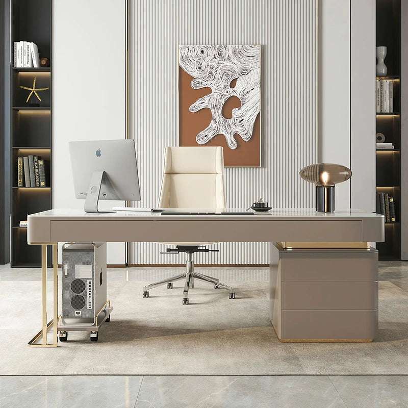 Sintered Stone Desk - Modern Executive Office Desk with Storage