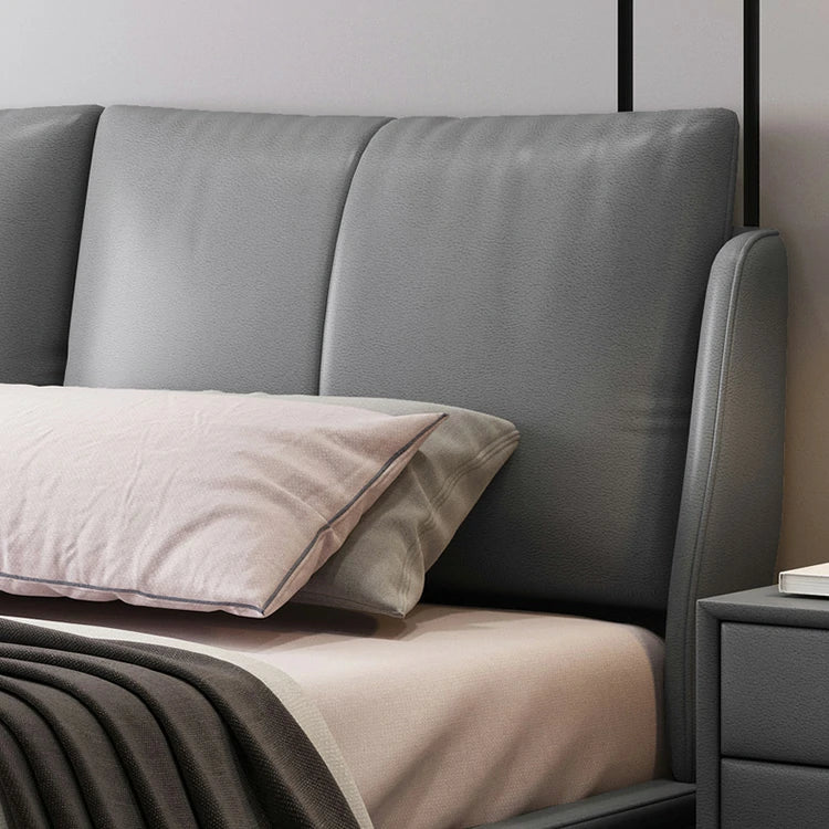 Gray Upholstered Platform Bed – Modern Minimalist