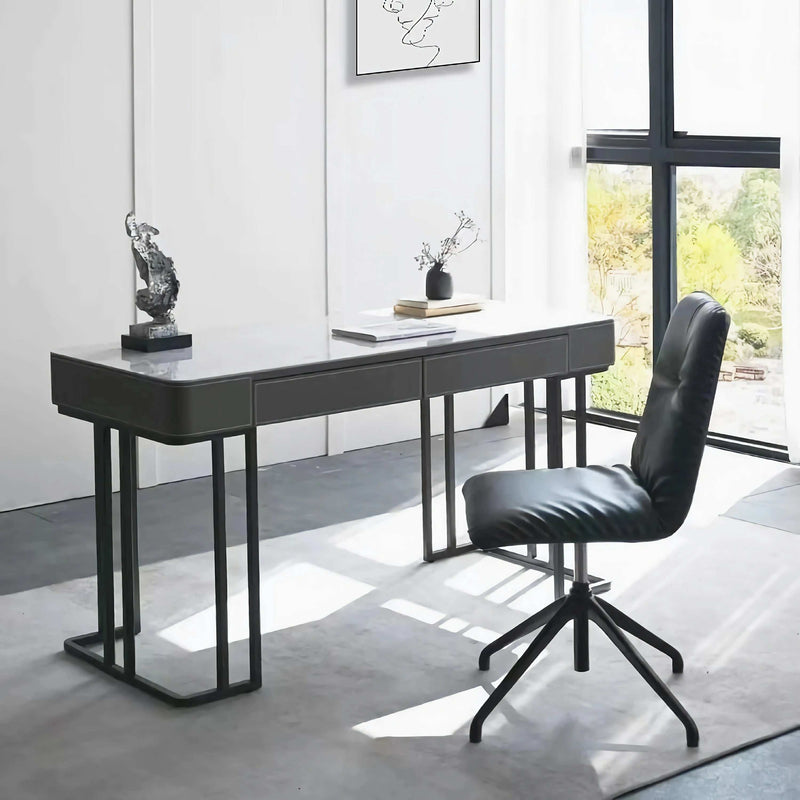 Stone Top Desk with Leather Trim - Modern Elegance