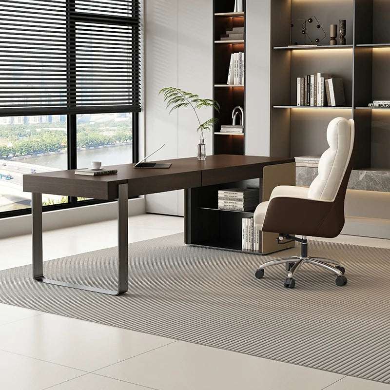 Sleek Minimalist Desk | Leather & Steel Frame | Office Desk