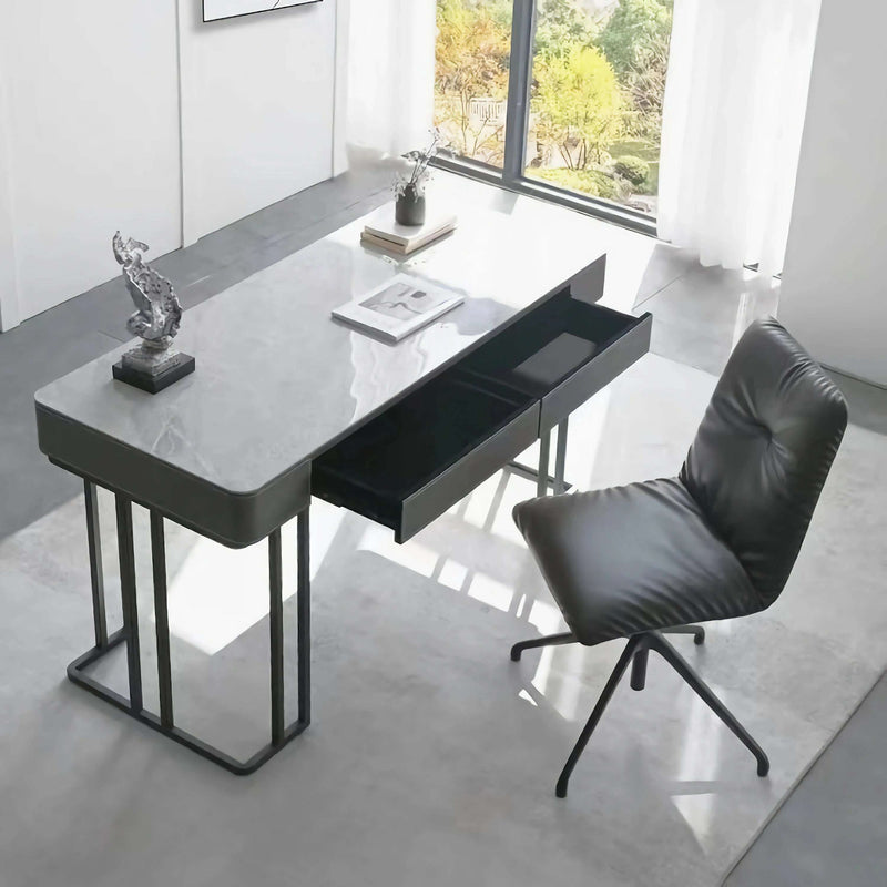 Stone Top Desk with Leather Trim - Modern Elegance