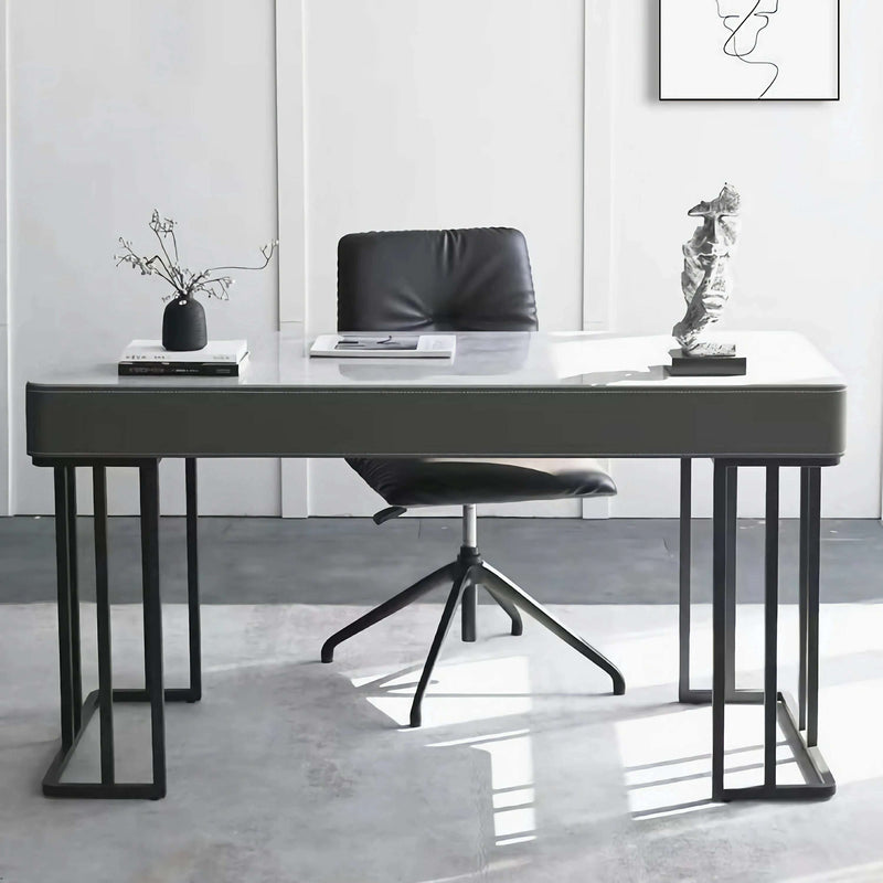Stone Top Desk with Leather Trim - Modern Elegance