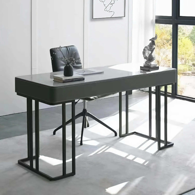 Stone Top Desk with Leather Trim - Modern Elegance