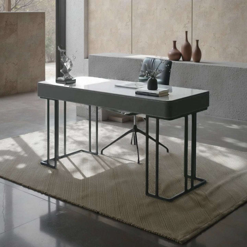 Stone Top Desk with Leather Trim - Modern Elegance