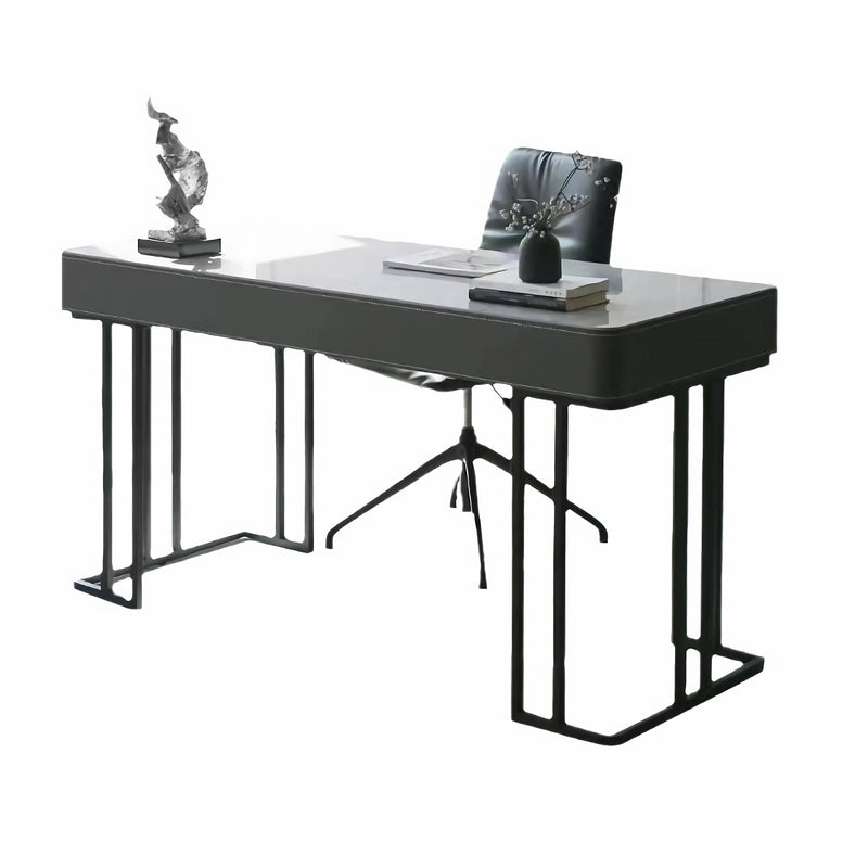 Stone Top Desk with Leather Trim - Modern Elegance
