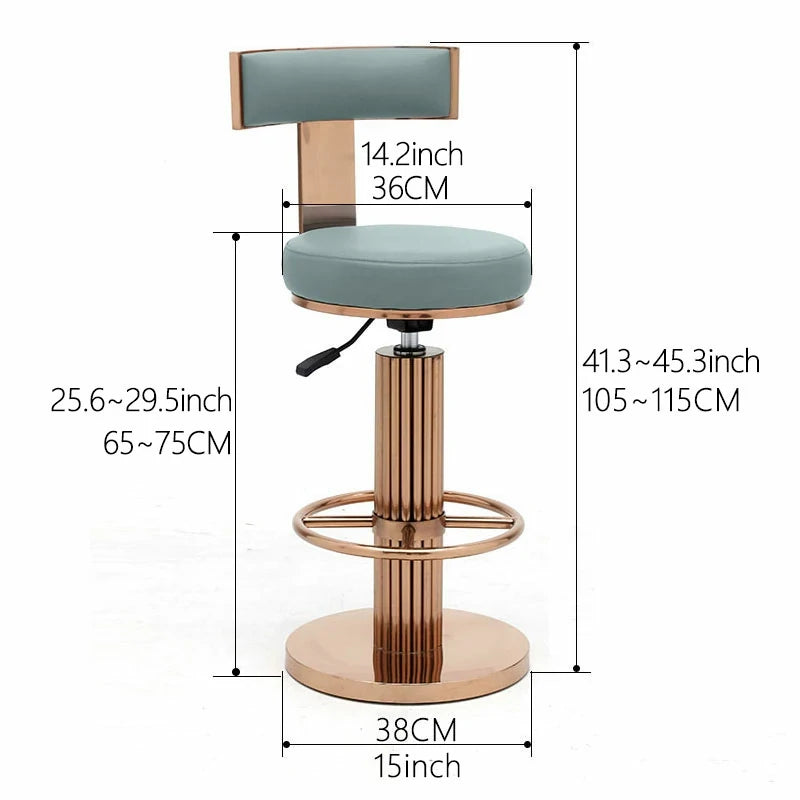 Rose Gold Bar Stool | Blue Faux Leather Seat