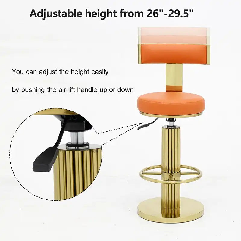 Luxury Gold & Orange Adjustable Bar Stool with Swivel & Footrest