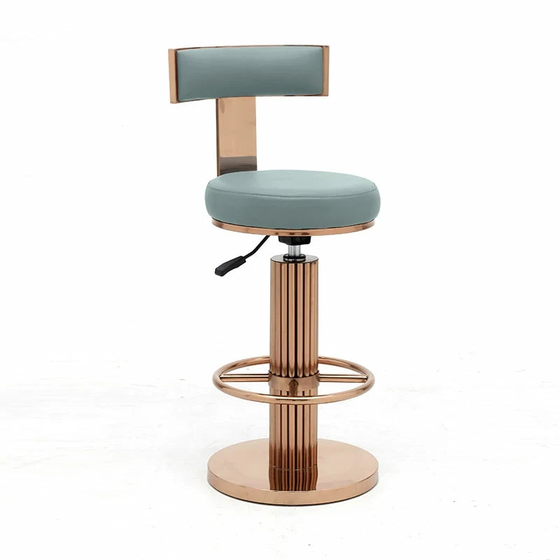 Rose Gold Bar Stool | Blue Faux Leather Seat