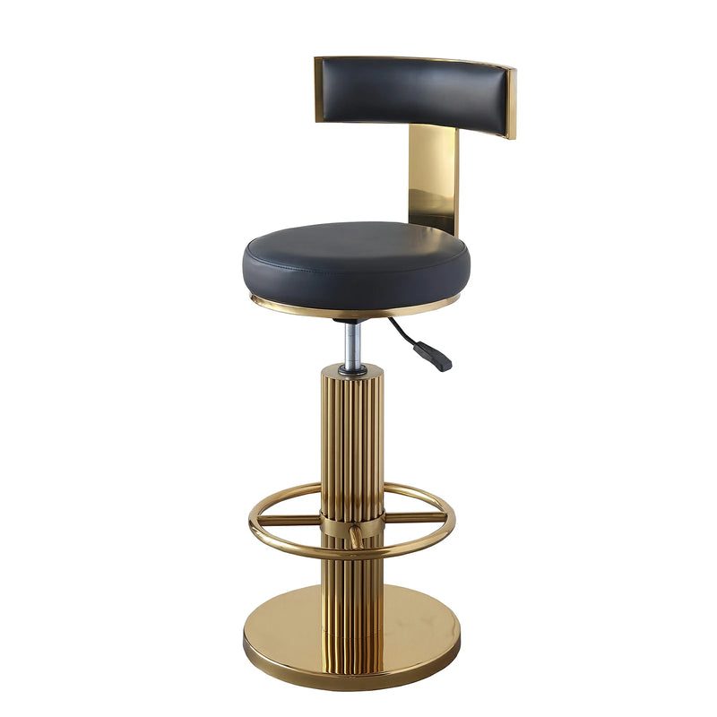 Gold Bar Stool - Black Leather Adjustable Height