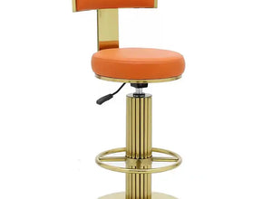 Luxury Gold & Orange Adjustable Bar Stool with Swivel & Footrest