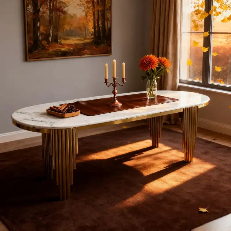Oval Marble Dining Table - Gold Base | Luxury Dining Room Furniture