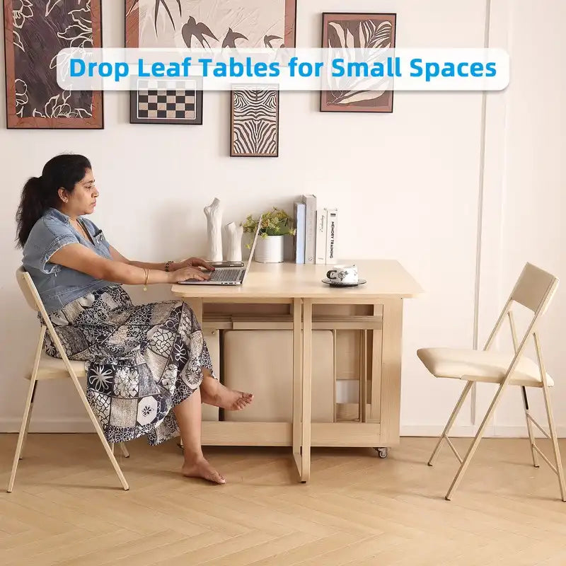 Multi-Functional Foldable Dining Table with Storage & Wheels