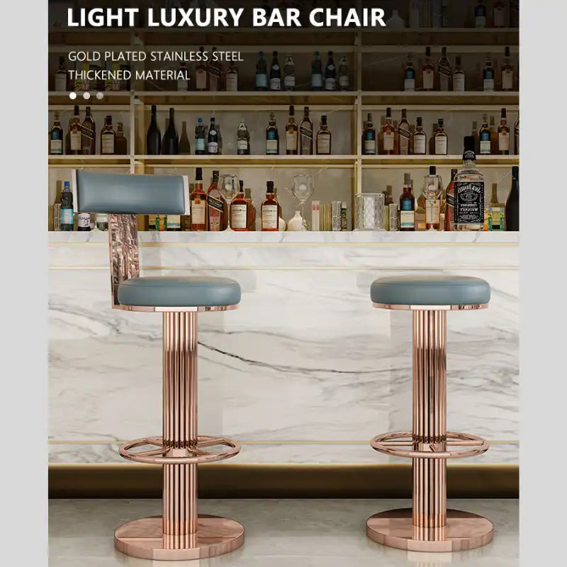 Luxury Gold & mint green Adjustable Bar Stool with Swivel & Footrest