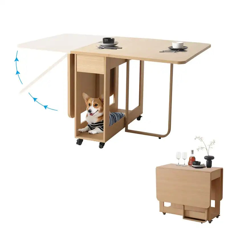 Multi-Functional Foldable Dining Table with Storage & Wheels