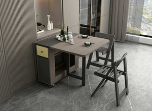 Grey Folding Dining Table w/ Storage | Extendable Space Saver