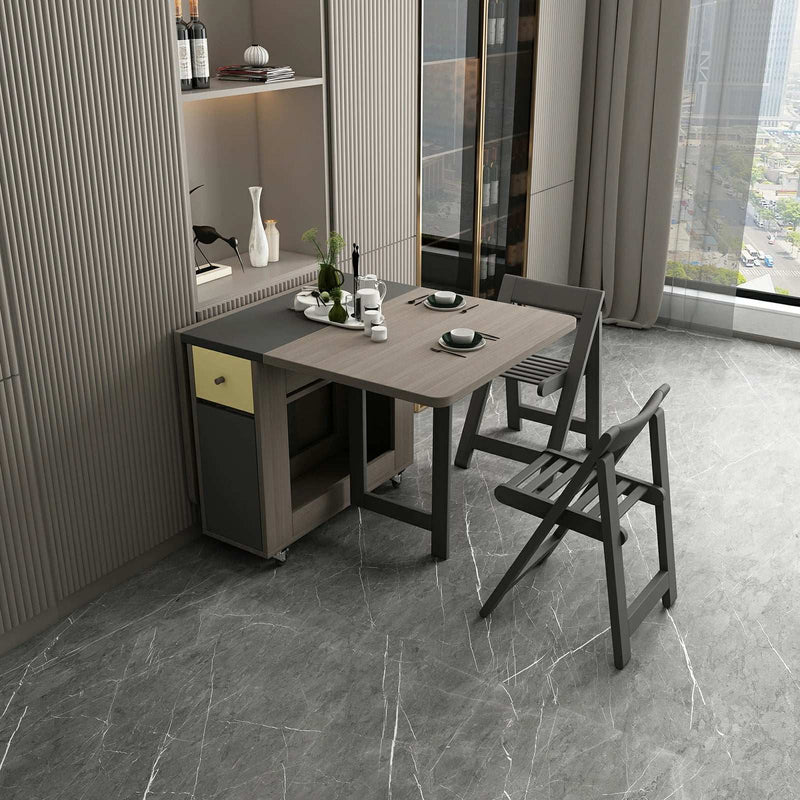 Grey Folding Dining Table with Storage&Drawers–Extendable