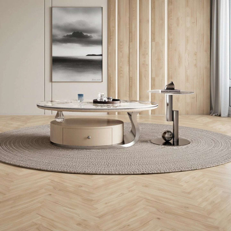 Oval Marble Coffee Table Set | Modern Living Room Furniture