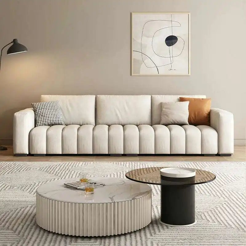Modern Cream Sofa - Plush Living Room Tufted Sofa