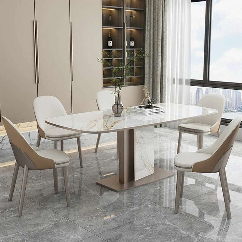 Modern Marble-Top Dining Table with Stainless Steel Base