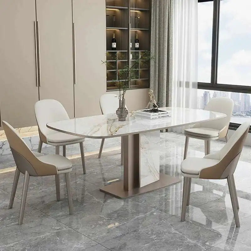 Marble Dining Table - Modern Stainless Steel Base