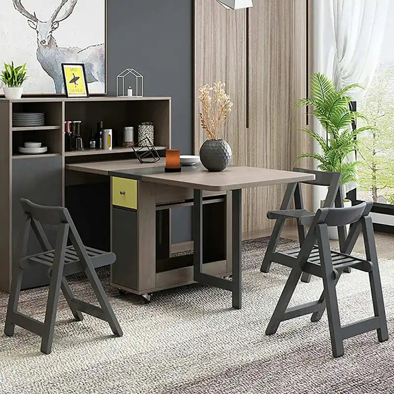 Grey Folding Dining Table w/ Storage | Extendable Space Saver