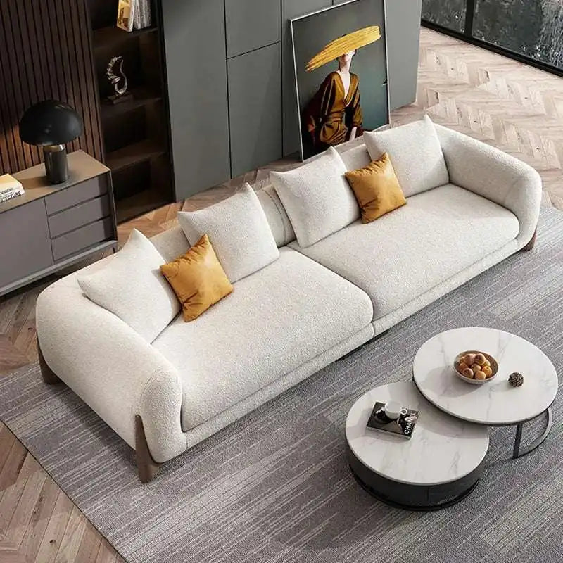 FUNROLUX Modern Light Beige Sofa with Accent Pillows